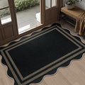 Scalloped Easy Jute Black Rug, 2.6x4 Front Door Washable Door Mat Non Slip by LORWER