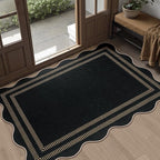 Scalloped Easy Jute Black Rug, 2.6x4 Front Door Washable Door Mat Non Slip by LORWER