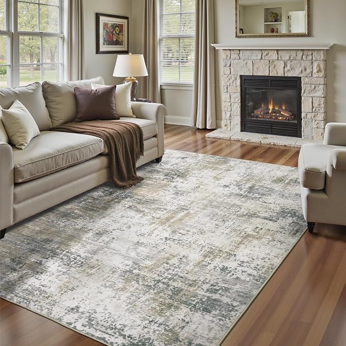 Neutral Area Rug 6x9 Washable Rugs by Carpelux