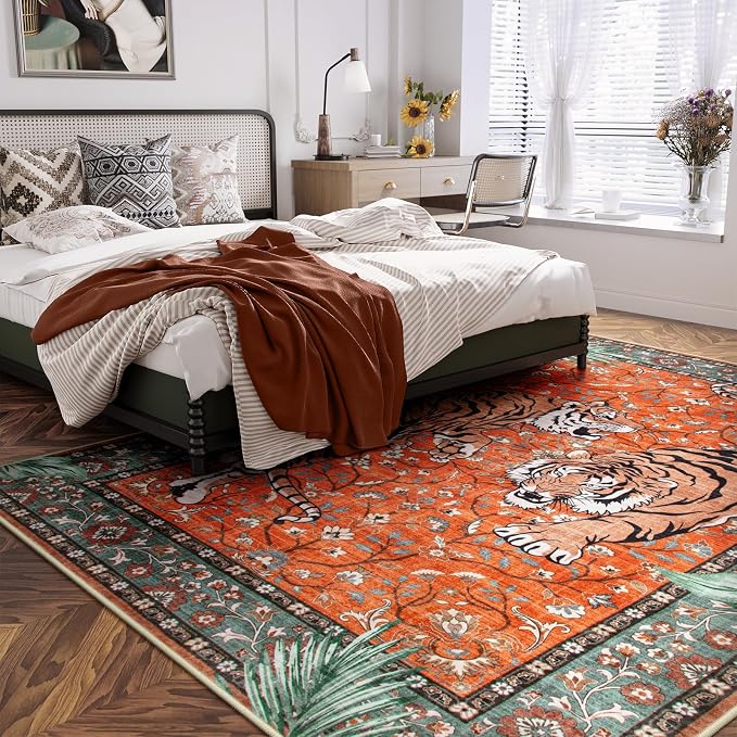 Moynesa Tiger Washable Area Rug, 9x12 Living Room Rug, Vintage Non Slip Large - Image 8