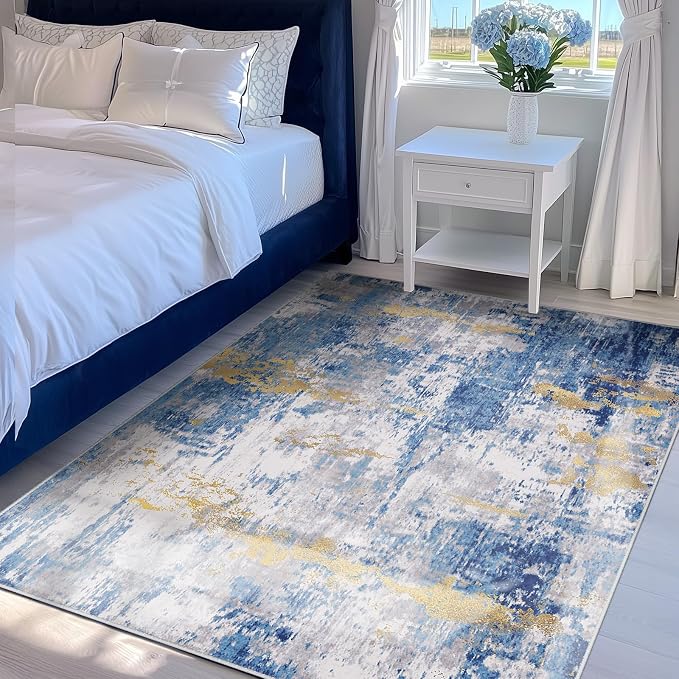 RELEANY Washable Area Rugs 4'x5' Non-Slip Modern Abstract Soft - Image 3