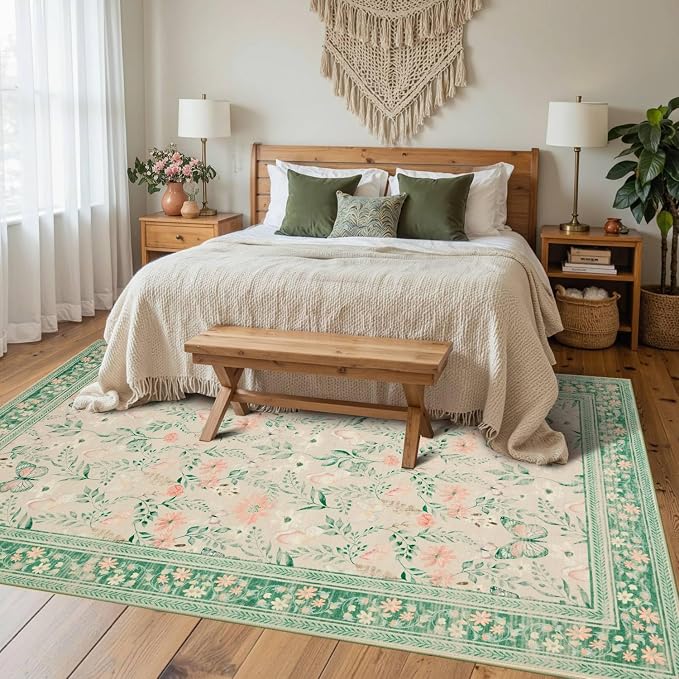 Rugxara Floral Rug for Living Room Bedroom, 4x6 Washable Rug, Large Non Slip - Image 3