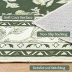 Olive Green Floral Print Area Rugs - Image 3