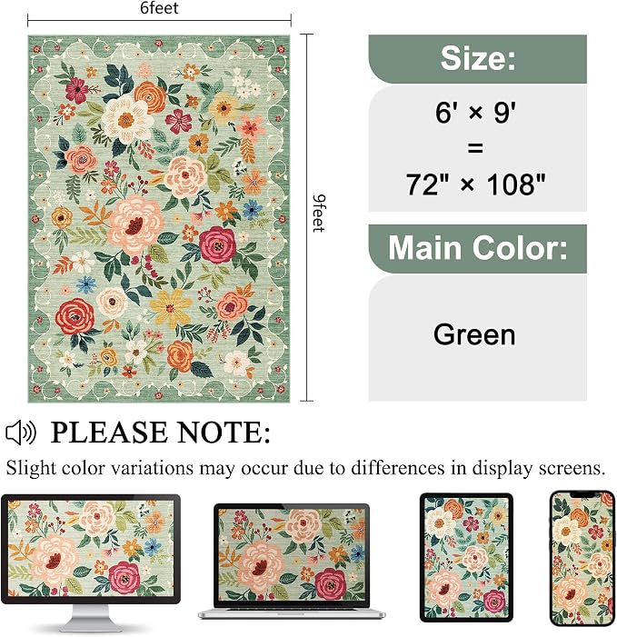 DUKINO 6x9 Area Rug, Floral Rugs - Image 2