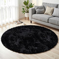 Black Round Fluffy Rug 5ft Plush Fuzzy Shaggy Carpet, Soft Rugs by Unknown