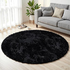 Black Round Fluffy Rug 5ft Plush Fuzzy Shaggy Carpet, Soft Rugs by Unknown