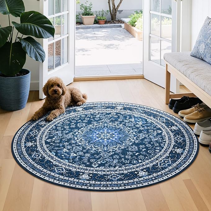 Lessymo 4FT Washable Round Area Rugs by Lessymo