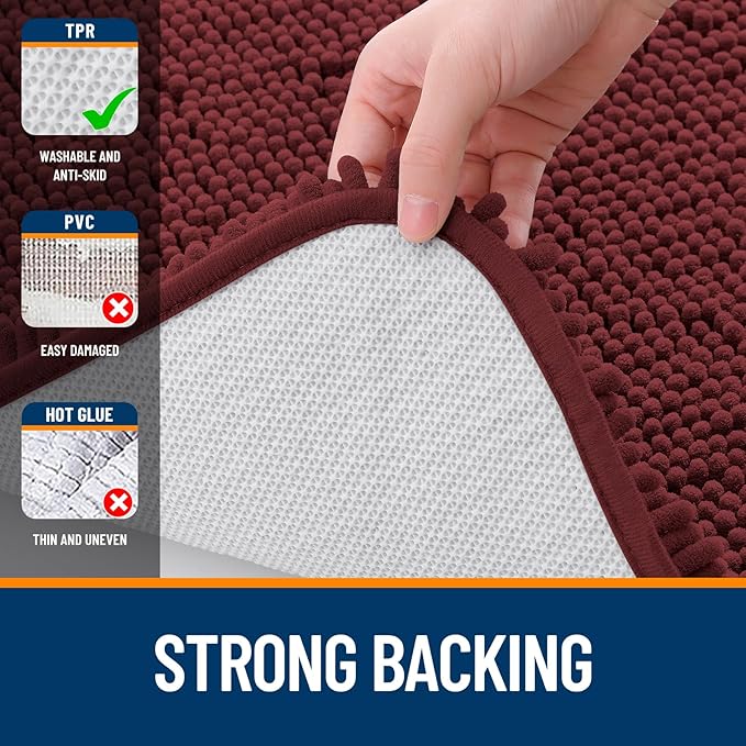 OLANLY Small Bathroom Rugs 24x16, Soft Absorbent Chenille Bath Rugs, Rubber - Image 6