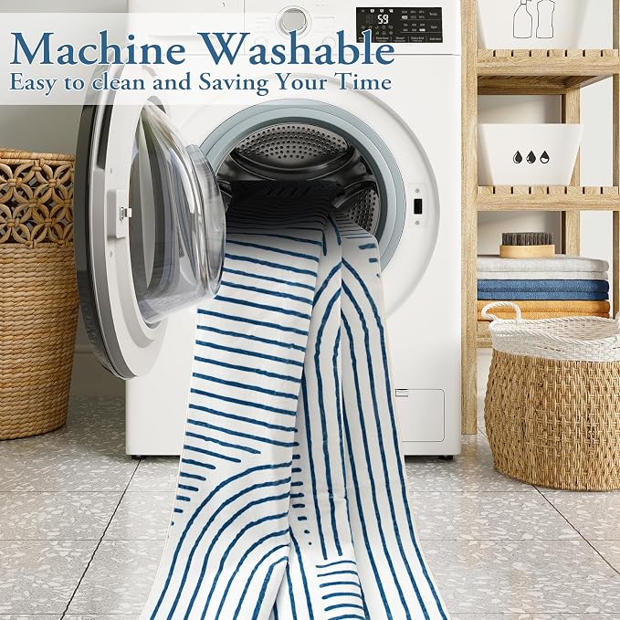 Lahome Abstract Washable Area Rugs 5x7, Soft Blue Rugs - Image 2