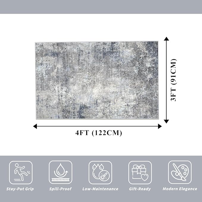 3x4 Washable Entryway Rug – Non-Slip Modern Abstract Small Area Rug - Image 2