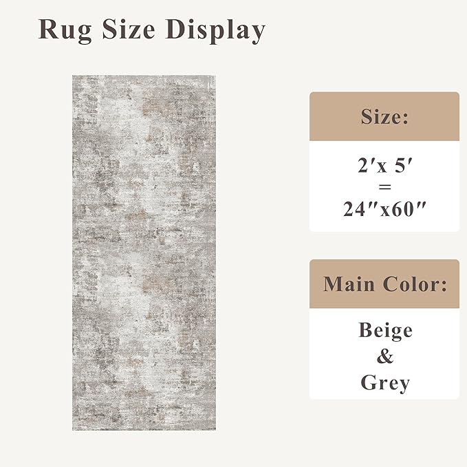 2x5 Rug Runner Non-Slip Washable – Modern Neutral Abstract Small Rug - Image 2