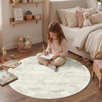 Latte&Fog Washable Round Area Rug 4ft, Vintage Floral Low Pile Non Slip Ivory - Image 4