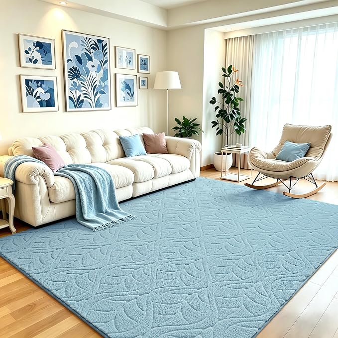 5x7 Blue Washable Area Rug for Bedroom Living Room, Leaf Geometric Patter Shag by VisittheFlagover