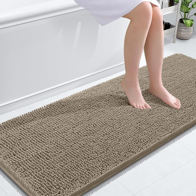 OLANLY Bathroom Runner Rugs 59x24, Soft Absorbent Chenille Bath Rugs, Rubber by OLANLY