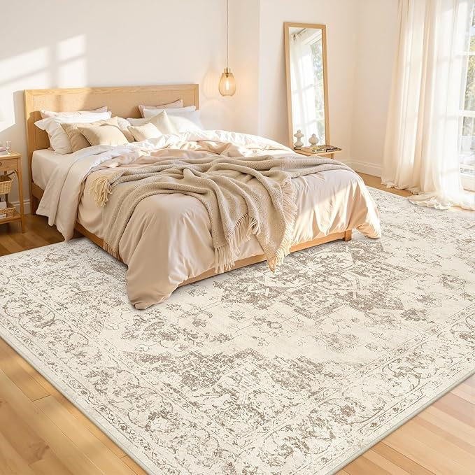 10x14 Area Rug for Living Room: Vintage Boho Neutral Washable Rug Indoor Soft - Image 2