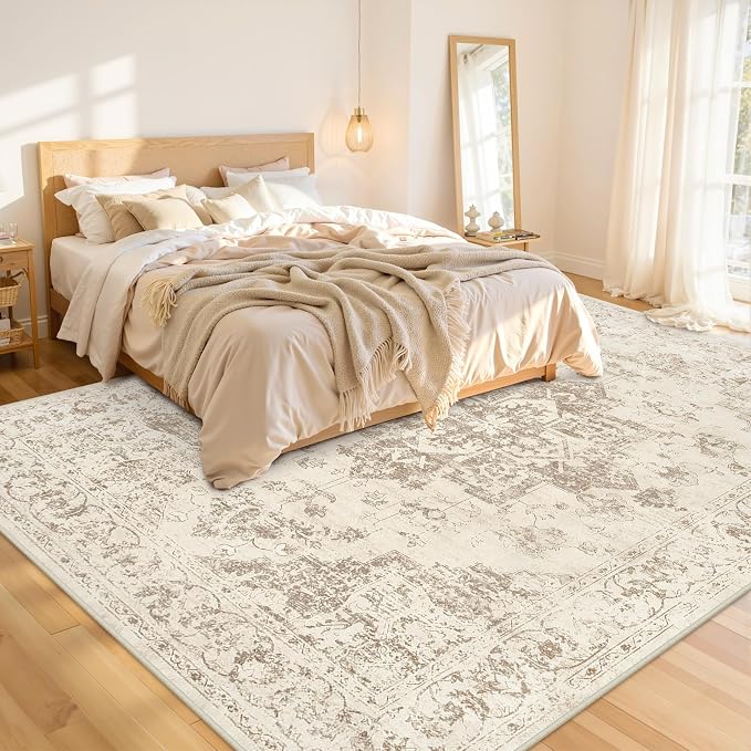 8x10 Area Rugs for Living Room: Vintage Boho Neutral Washable Rug Indoor Soft - Image 2