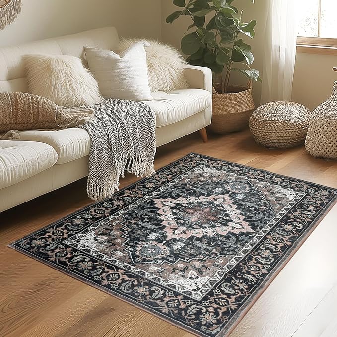 Lessymo 4 x 6 Area Rugs for Living Room- Machine Washable Area Rugs Boho Faux - Image 2