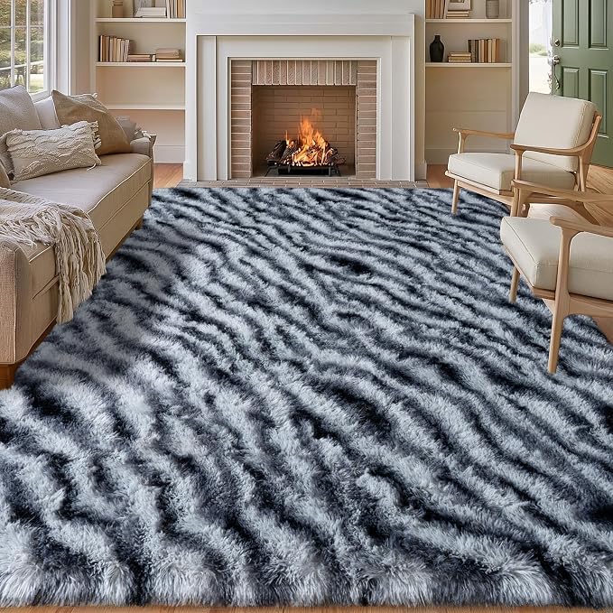 qulint 9x12 Rug for Living Room, Fluffy Zebra Rug for Bedroom Soft Shaggy - Image 9
