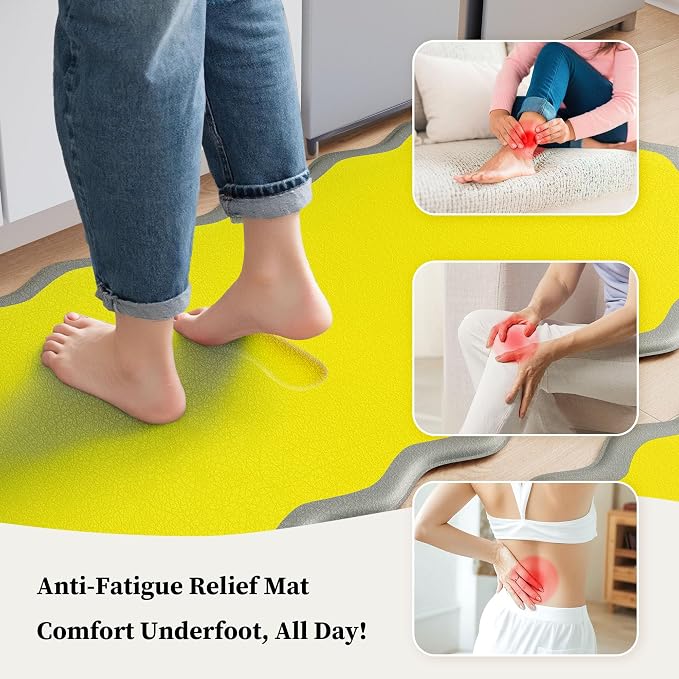 Arenarug Scalloped Yellow Gray Kitchen Mats Rugs Sets of 2 Cushioned Anti - Image 3
