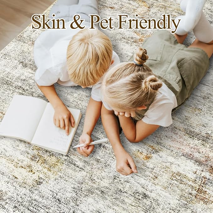 Soalmost 9x12 Area Rugs for Living Room, Non Slip Machine Washable Vintage Rugs - Image 3