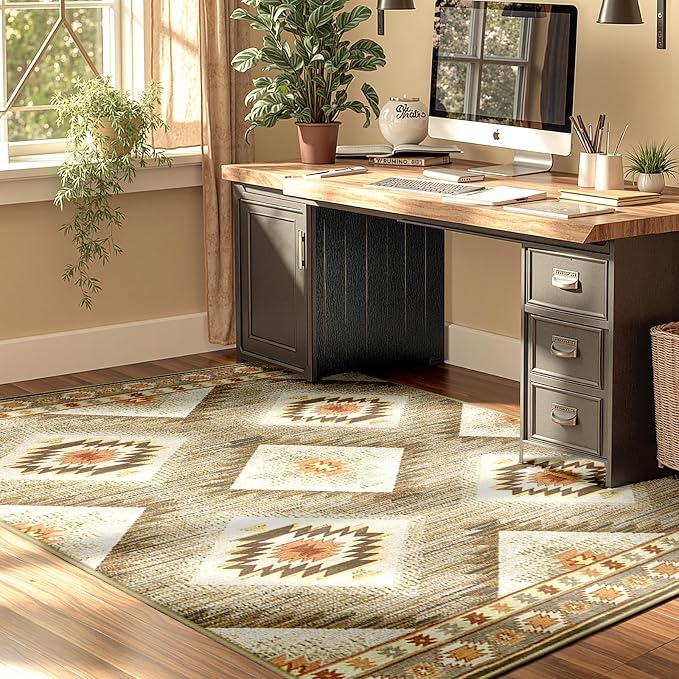 BESTSWEETIE Area Rug 8x8 Rug Machine Washable Non-Slip Low Pile Print Pattern - Image 7