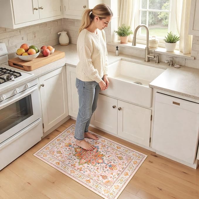RELEANY Area Rugs Small 2'x3' Washable Non-Slip, Floral Vintage Distress - Image 2