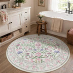 Wonnitar Floral Purple Round Area Rug 5ft, Soft Washable Kids Room Rug - Image 7