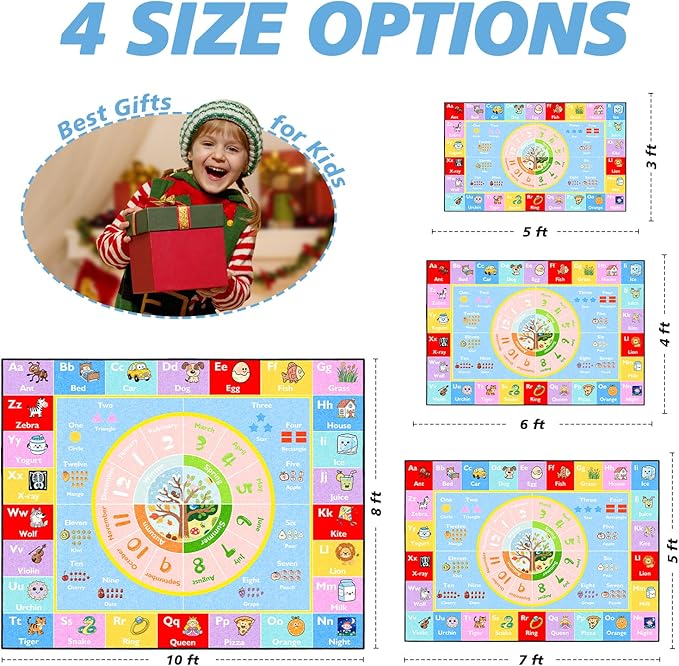 ABC Kids Rug for Playroom, 8x10 ft Alphabet Classroom Rug, Non-Slip Washable - Image 2