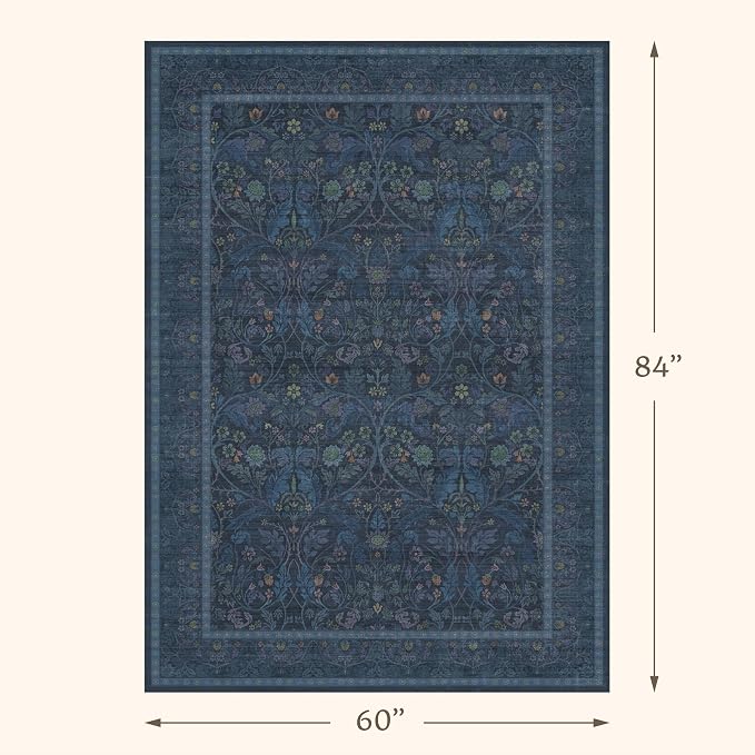 Washable Dark Blue 5x7 Living Room Area Rug - Image 2