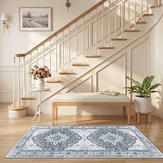RELEANY Area Rugs Runner 2'6"x5' Washable Non-Slip, Floral Vintage Distress - Image 2