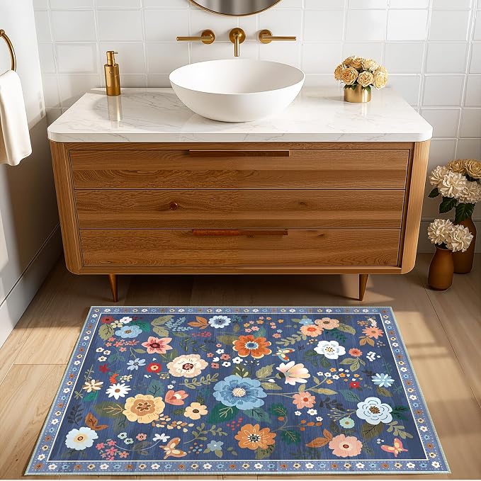 RELEANY Floral 2x3 Area Rugs Washable Print Boho Cute Carpet Non Slip Flower - Image 2