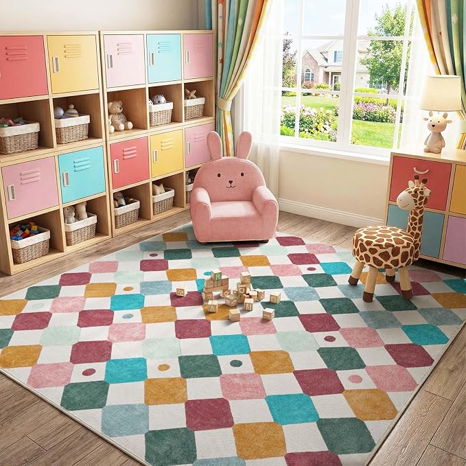 jinchan Macy Kids Area Rug for Classroom 8'x8' Square Rug Modern Colorful by JINCHAN