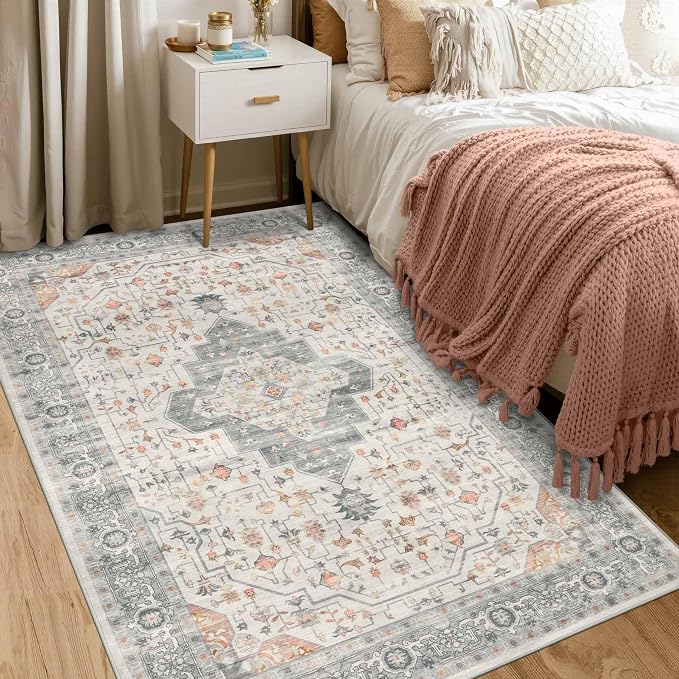 Rugxara Washable Area Rug for Living Room, Vintage Neutral Boho Rugs for Office - Image 3