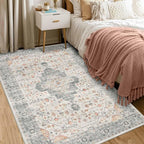 Rugxara Washable Area Rug for Living Room, Vintage Neutral Boho Rugs for Office - Image 3