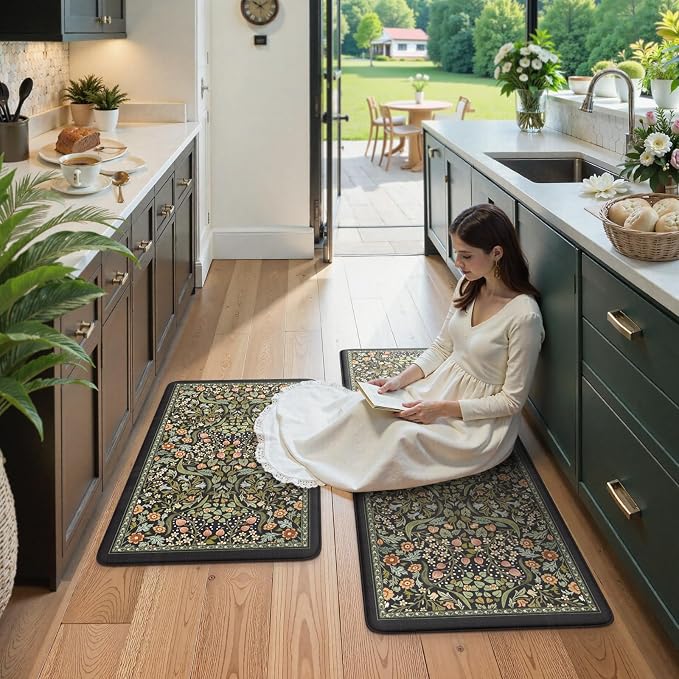 Collive Kitchen Floor Mat Cushioned Anti Fatigue, Boho Floral Desk Mats Non - Image 7