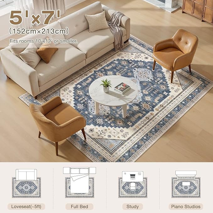 5x7 Washable Area Rug, Large Rugs - Image 9