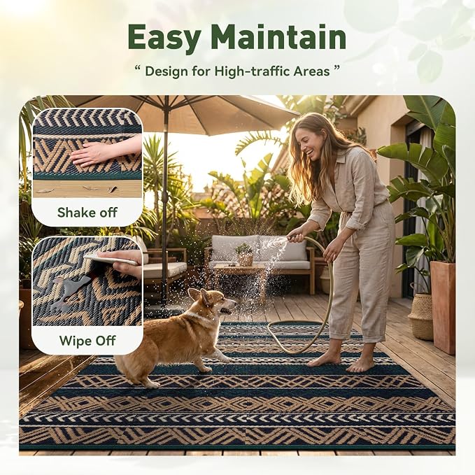 MontVoo Outdoor Rug Carpet Waterproof-Patio Rug Mat 8x10 Reversible RV Outdoor - Image 6
