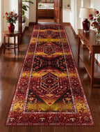 SERISSA Runner Rug for Hallways, Long Boho Rug Vintage Rustic Red Gold Hallway by SERISSAHomeDecorCollection