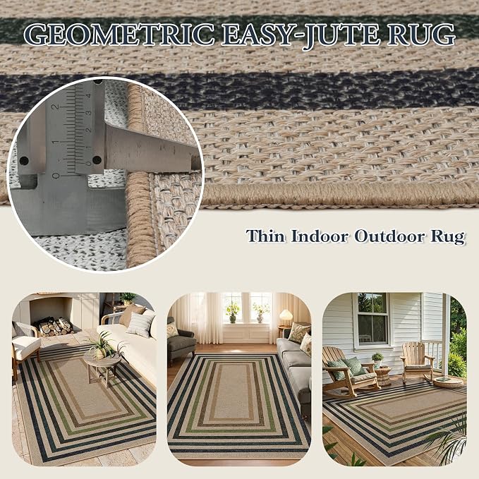 Lahome Enfys Modern Geometric Easy Jute Rug, Washable 5x7 Indoor Outdoor Rugs - Image 3