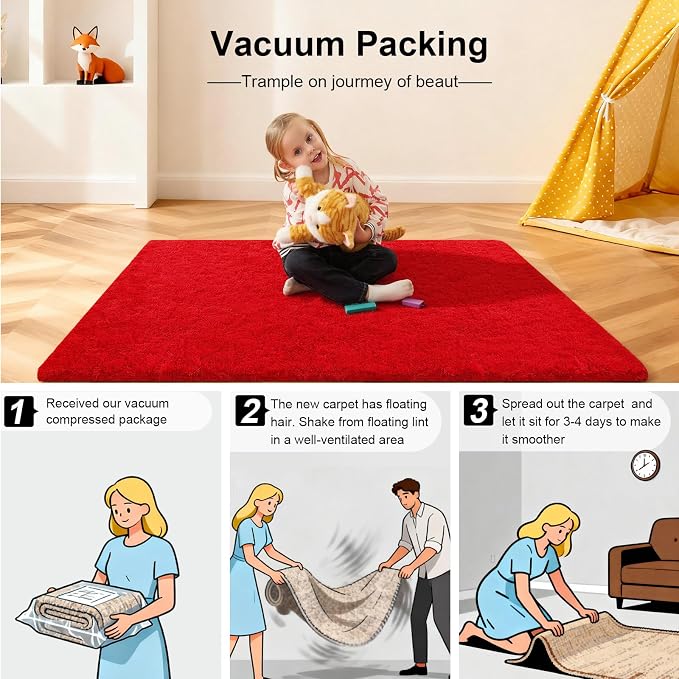 8x10 Area Rugs for Living Room, Large Fluffy Red Rugs for Bedroom, Fuzzy Shag - Image 5