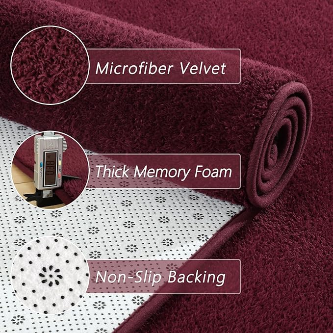 7x10 Feet Red Area Rugs for Bedroom, Indoor Washable Memory Foam Burgundy Rug - Image 4