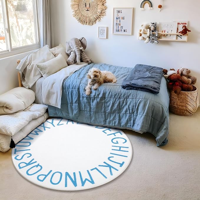 Topotdor Round Kids Play Rug Alphabet Nursery Area Rug Extra Large Soft - Image 7