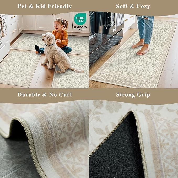 Kitchen Rug Sets 3 Piece, Washable Non-Slip Farmhouse Kitchen Mats - Image 4