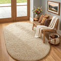Ophanie 4x6 Oval Beige Rugs for Bedroom Living Room, Fluffy Fuzzy Furry Carpet by Ophanie