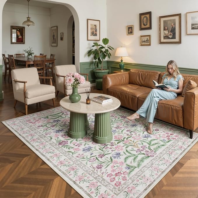 Wonnitar Floral Purple Rug for Bedroom, Washable 5x7 Area Rugs for Dorm - Image 3