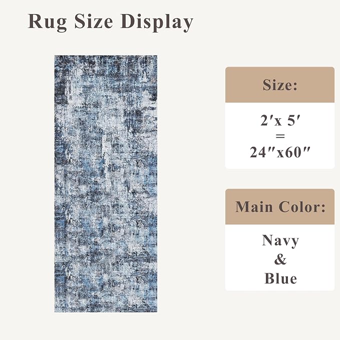 2x5 Washable Kitchen Runner Rug – Non-Slip Rubber Backing Low-Pile Soft Small - Image 2