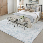 6x9 Fluffy Area Rug Blue Shag Neutral Carpet - Image 3