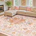 RELEANY Area Rugs 7'x9' Washable Non-Slip, Floral Vintage Distress Medallion by RELEANY