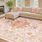 RELEANY Area Rugs 7'x9' Washable Non-Slip, Floral Vintage Distress Medallion by RELEANY