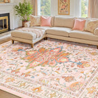 RELEANY Area Rugs 8'x10' Washable Non-Slip, Floral Vintage Distress Medallion - Image 2